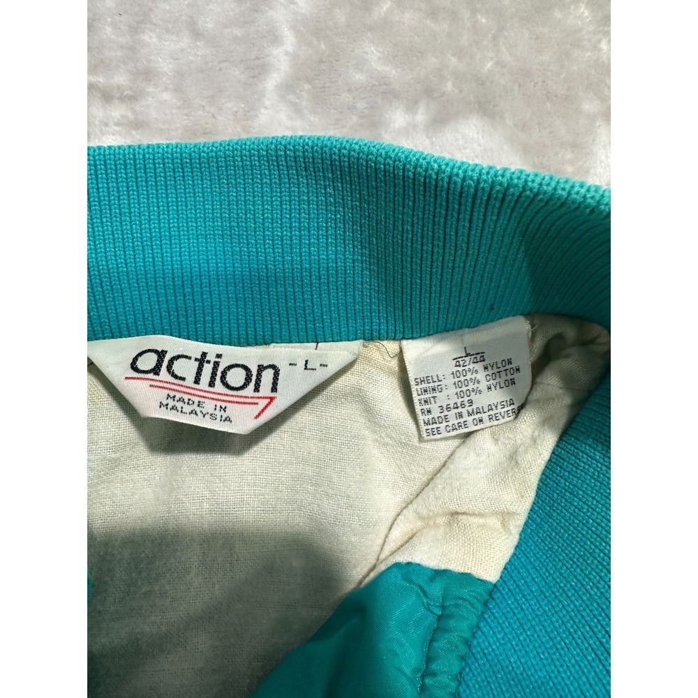 Vintage 80s 90s Action Windbreaker Jacket Teal Varsity Bomber Mens Size Large - Picture 2 of 7